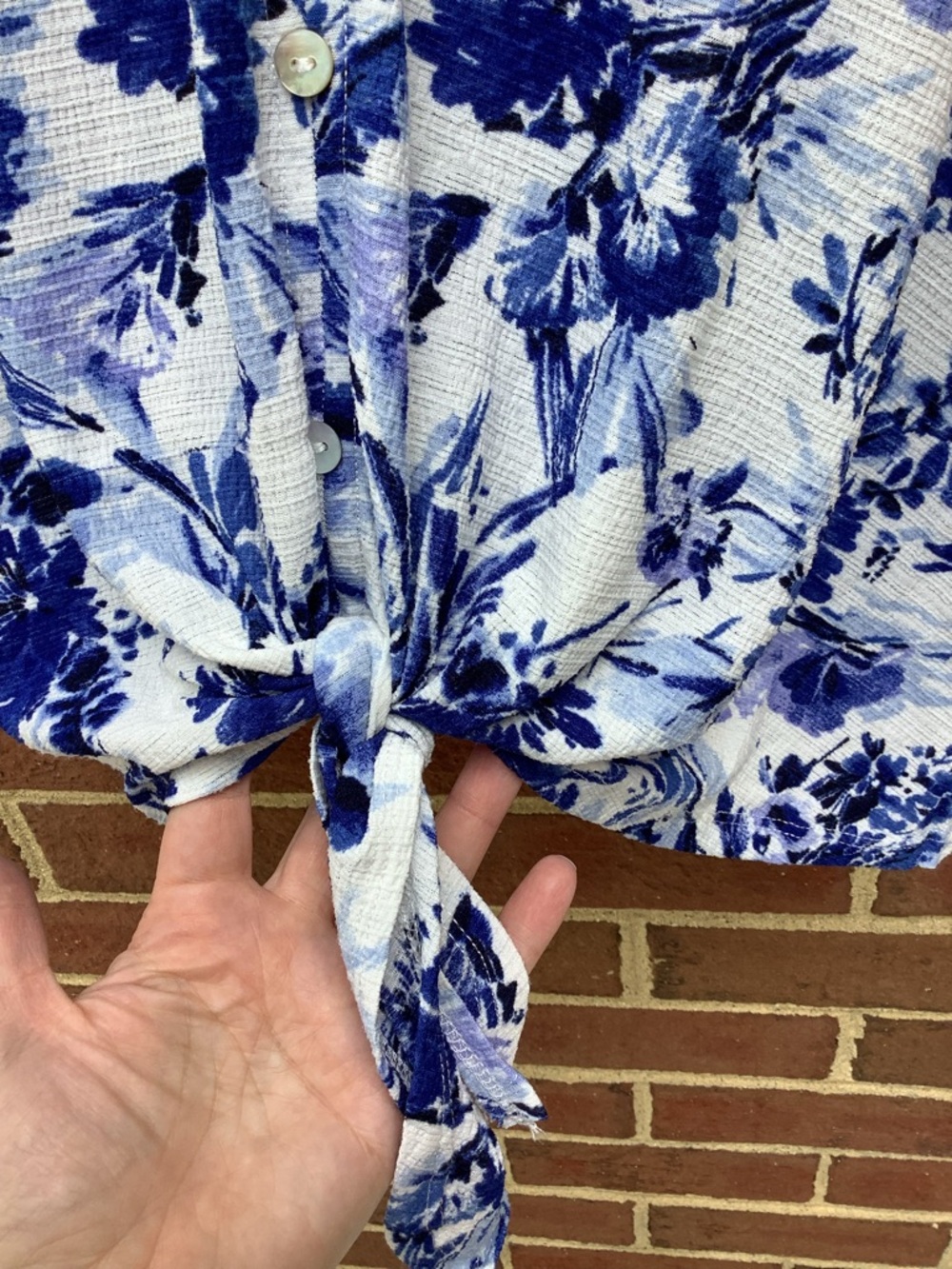 EUC Joie de Vivre Blue White Tie Waist Blouse XL - Picture 5 of 8